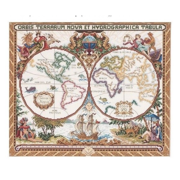 Janlynn Platinum Collection Olde World Map Counted Cross Stitch Kit Cartography - Picture 1 of 7